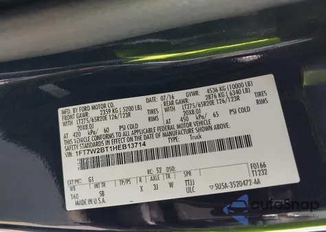 2017 Ford F-250 Lariat z USA, uszkodzony, nr VIN 1FT7W2BT1HEB13714